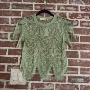 NWT Anthropologie Bishop + Young Mint Lace Crop Top Fringe Women’s S